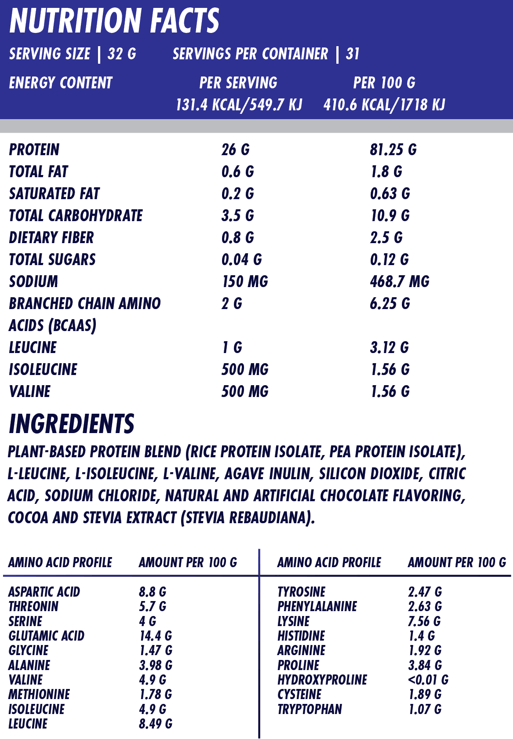 PROTEÍNA PREMIUM VEGANA CHOCOLATE 1 KG - Imagen 4
